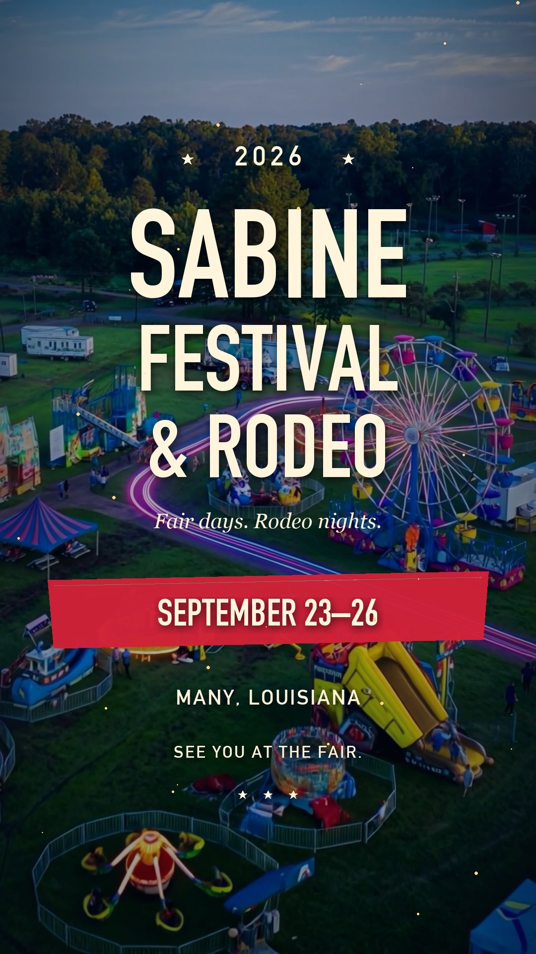 Sabine Festival and Rodeo film poster with a view of the fairgrounds